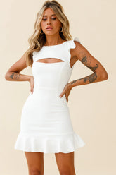 Dinner At 8 Cut-Out Bust Ruffle Shoulder Dress White
