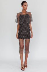 Astra Diamante Fishnet Midi Dress Black