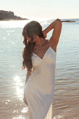 Ciao, Bella Tied Back Satin Maxi Dress Off White
