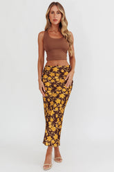 Wild Wanderings Midi Skirt Floral Brown