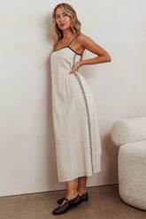 Radiance Contrast Embroidery Midi Dress Oat