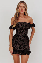 Verona Off-Shoulder Mini Dress Burnout Velvet Black