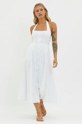 Marybeth Halterneck Midi Dress White