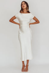 Loveland Cap Sleeve Cowl Back Midi Dress Oyster