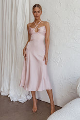 Emmalie Satin Midi Dress Pink