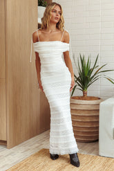 High Tides Off-Shoulder Maxi Dress Textured White
