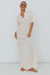 Clearwater Crochet Short Sleeve Maxi Dress White
