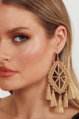 Immense Drop Woven Tassle Earrings Brown