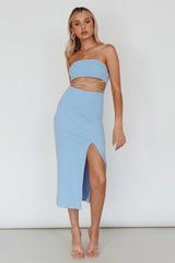 Nohemi Strapless Diamante Midi Dress Blue