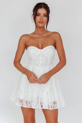 Harriette Sweetheart Lace Mini Dress Off White