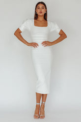 Valette Puff Sleeve Midi Dress White