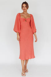 Betina Twist Bust Long Sleeve Midi Dress Lipstick