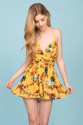 Trinity Open Back Floral Romper Yellow Mustard