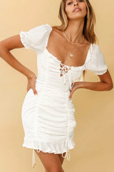 La Quinta Lace-Up Bust Drawstring Detail Dress White