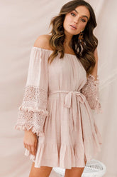 Mona Off-Shoulder Embellished Sleeve Dress Mocha