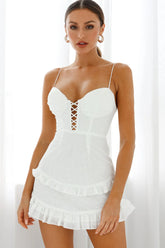 Hemingway Criss-Cross Bust Frill Trim Dress Floral Print White