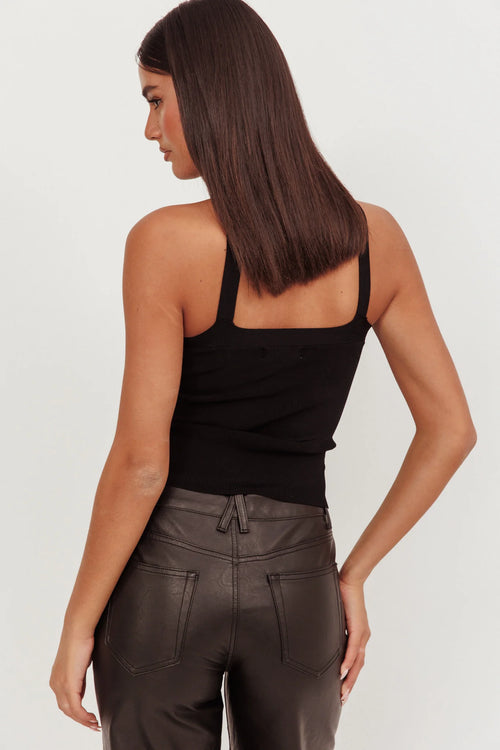 Anora Ribbed Rose Top Black