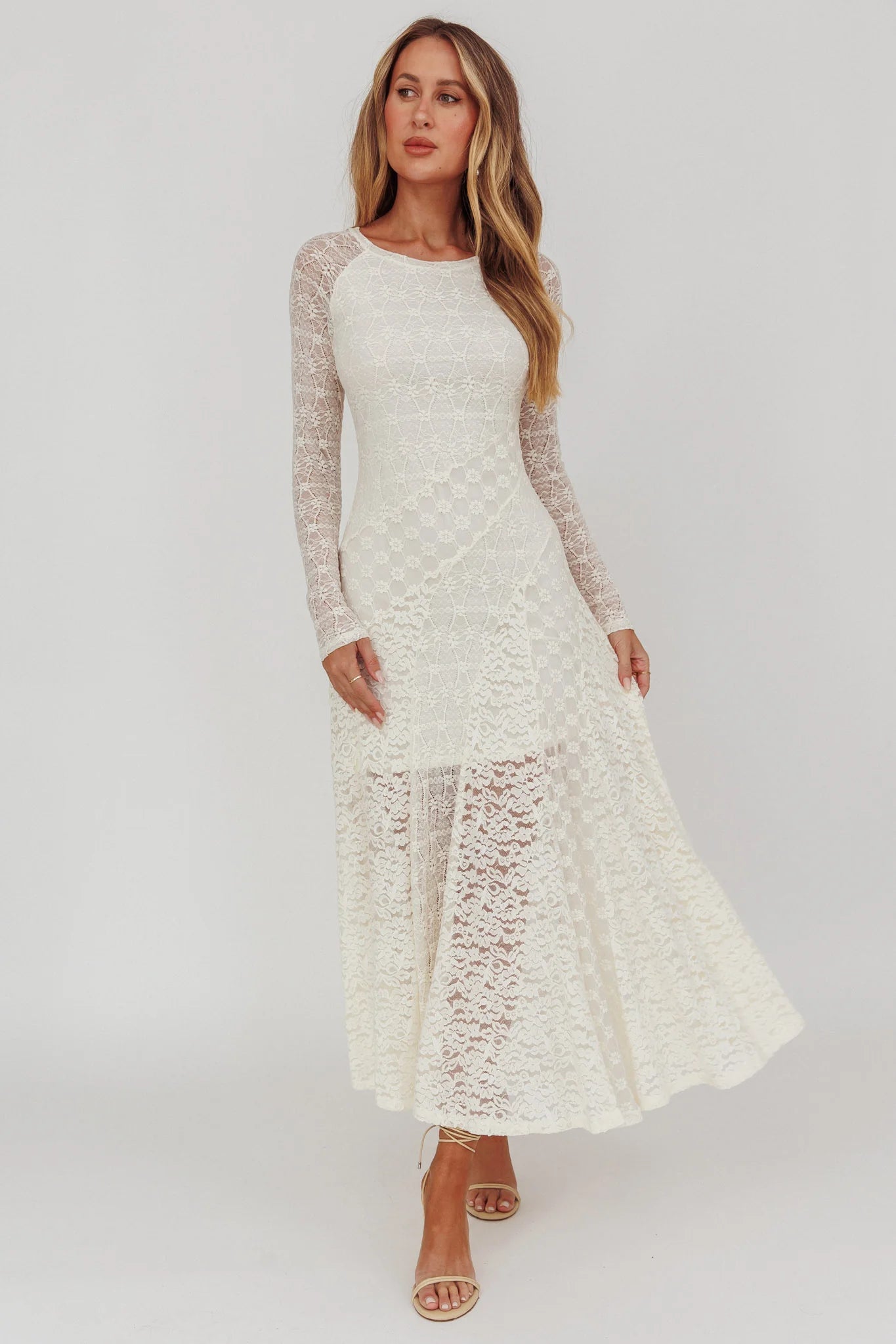 Tarly Long Sleeve Lace Maxi Dress Cream