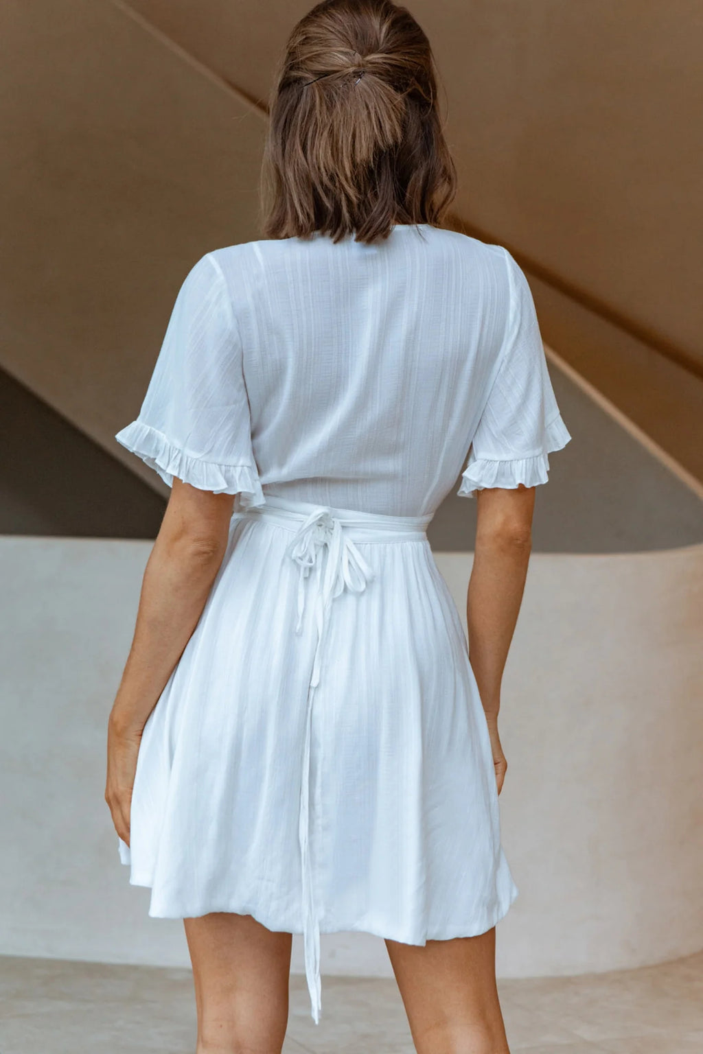Cara Frill Trim Wrap Dress White