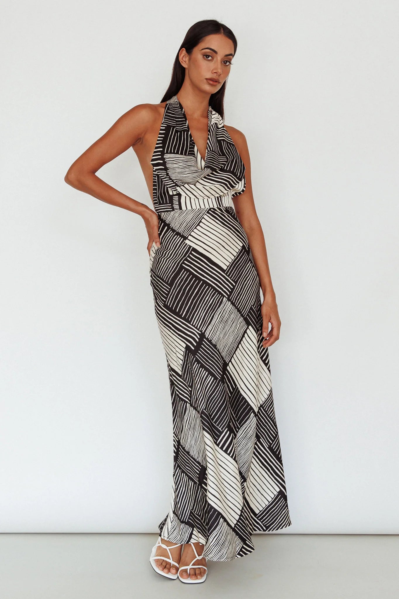 Kailie Halterneck Midi Dress Crosshatch Black