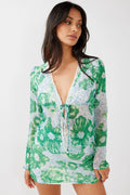 Sincerity Long Sleeve Tie Front Top Print Green