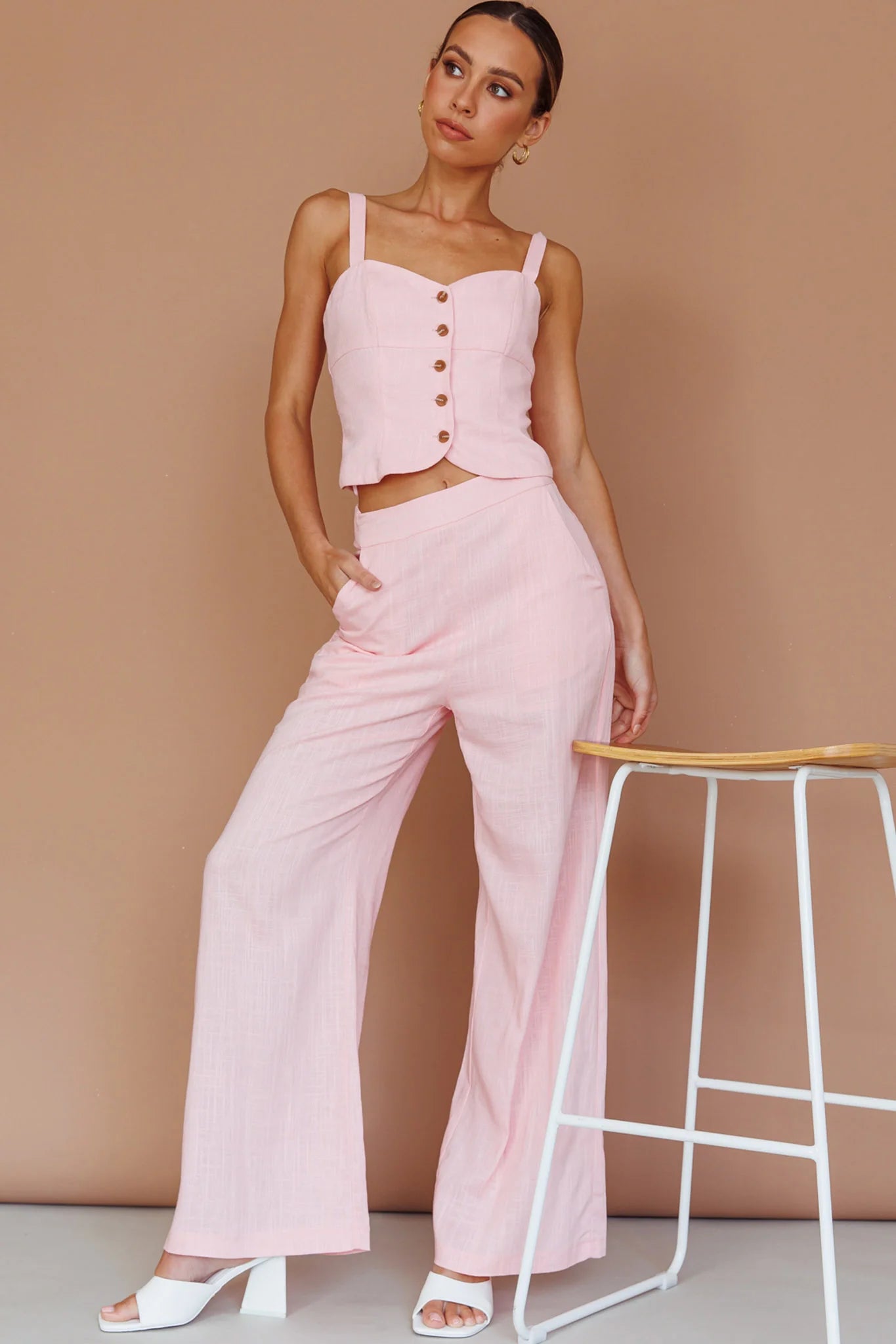 Play It Cool Button Up Top Pink