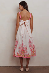 Asami Floral Print Ric Rac Trim Midi Dress Blush
