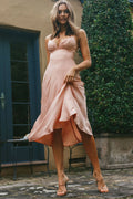 Lake Como Fitted Bodice Cami Strap Midi Dress Peach