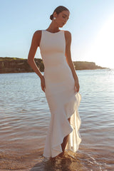 Lights On Asymmetric Hem Maxi Dress White