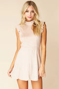 Kylie Ruffled Sleeve Suede Dress Blush