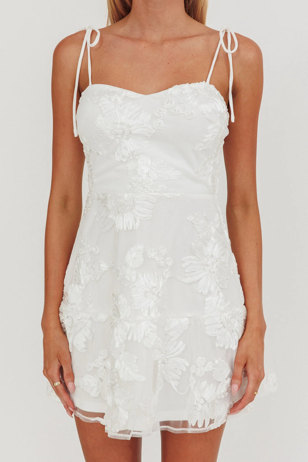 Arc Tied Straps Floral Mini Dress White