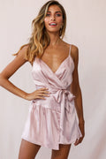 Aretha Wrap Front Skort Romper Rose Gold