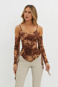 Elektra Off-Shoulder Mesh Top Brown