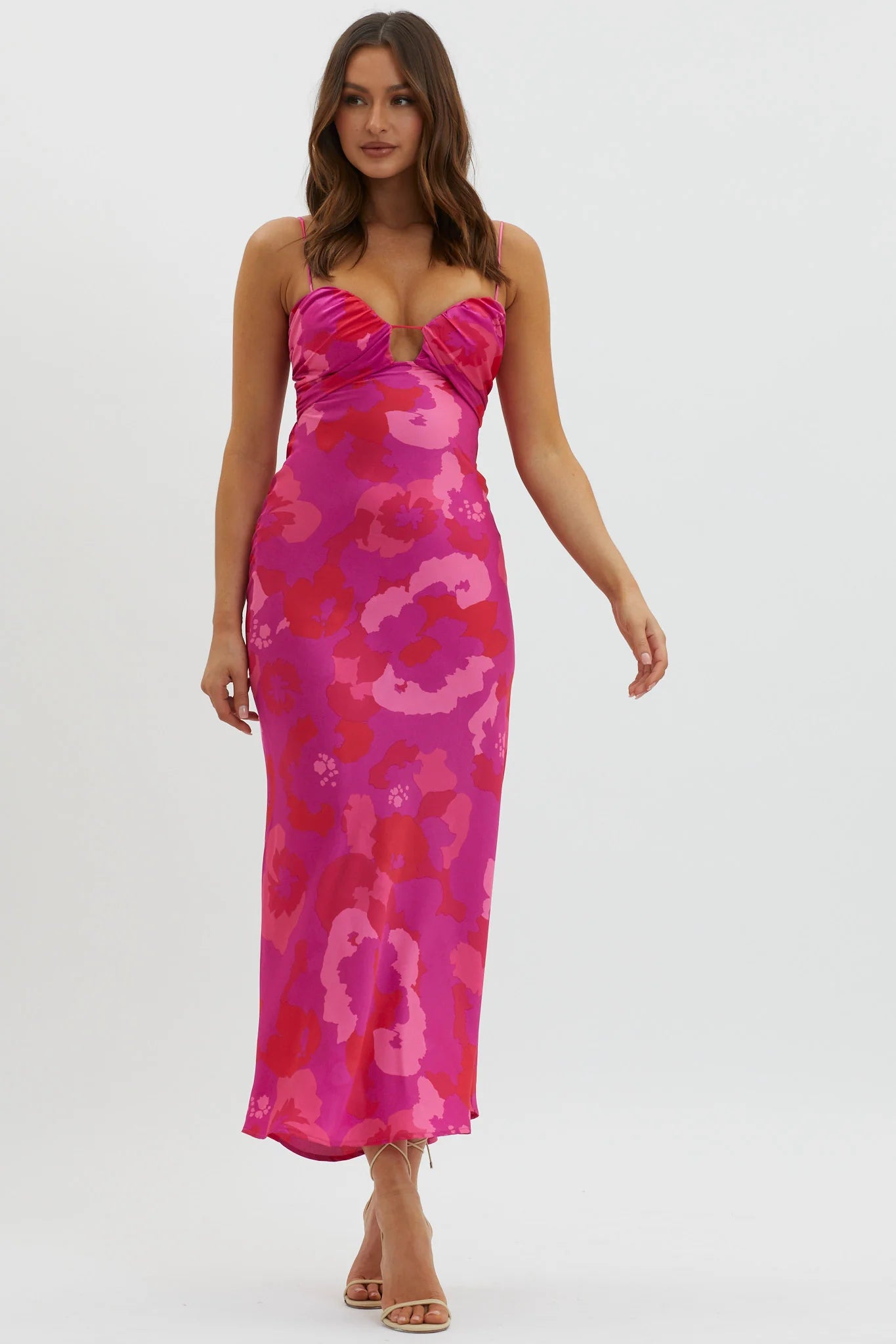 In A Daze Gathered Bust Midi Dress Pink