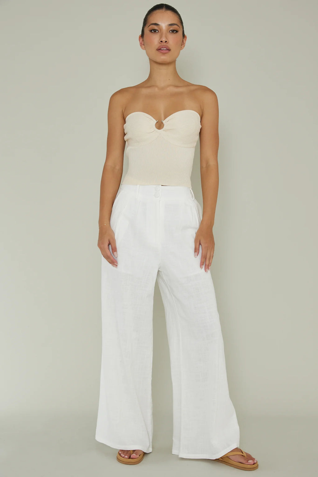 Real Talk Sweetheart Neckline Top Cream