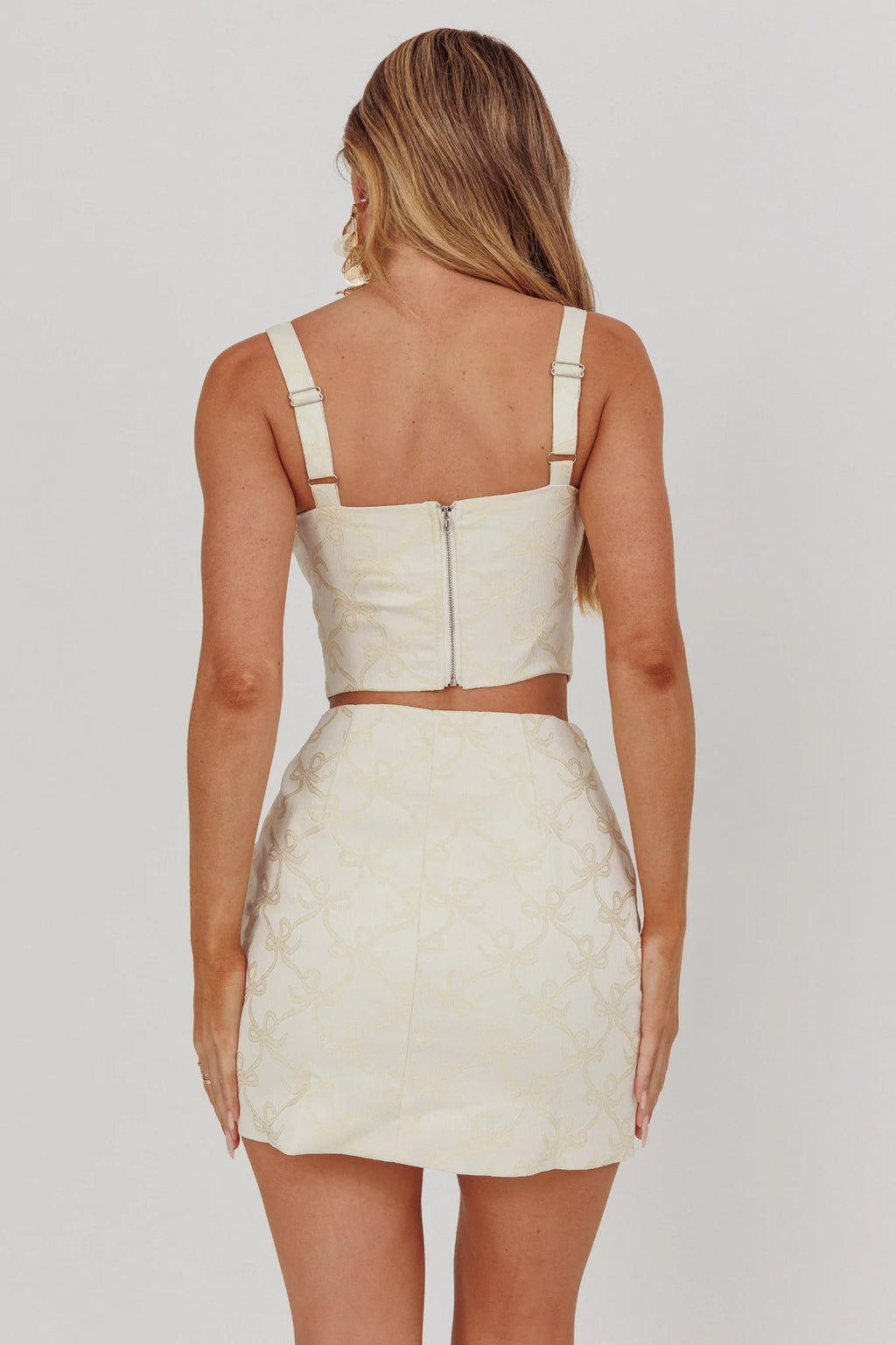 High Street Jacquard Mini Skirt Bow Butter