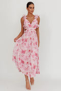 Madara Lace-Up Back Floral Maxi Dress Lilac