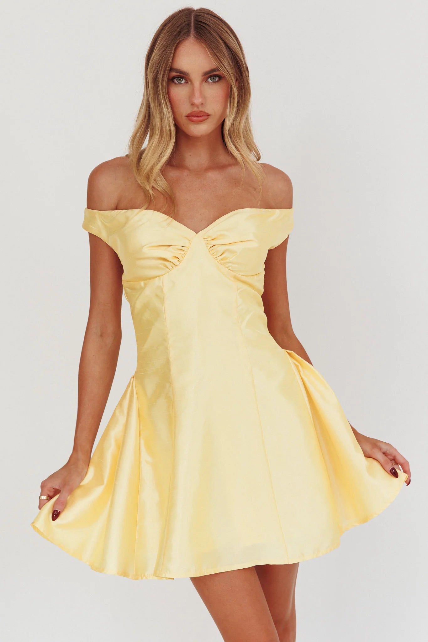 Silver Sun Off-Shoulder Mini Dress Soft Butter
