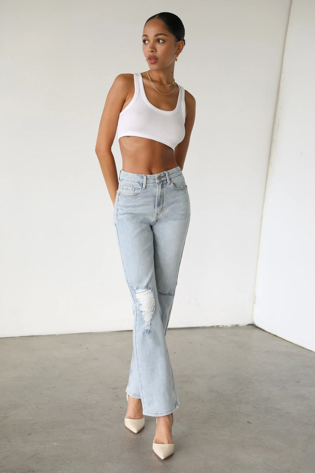 DOGMA High Rise Straight Leg Denim Jeans Light Wash