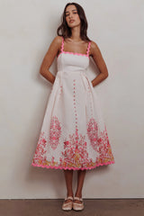 Asami Floral Print Ric Rac Trim Midi Dress Blush