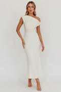 Play Date Off Shoulder Textured Midi Dress Cream
