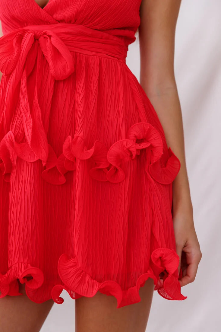 Greta Cami Strap Frill Chiffon Dress Red