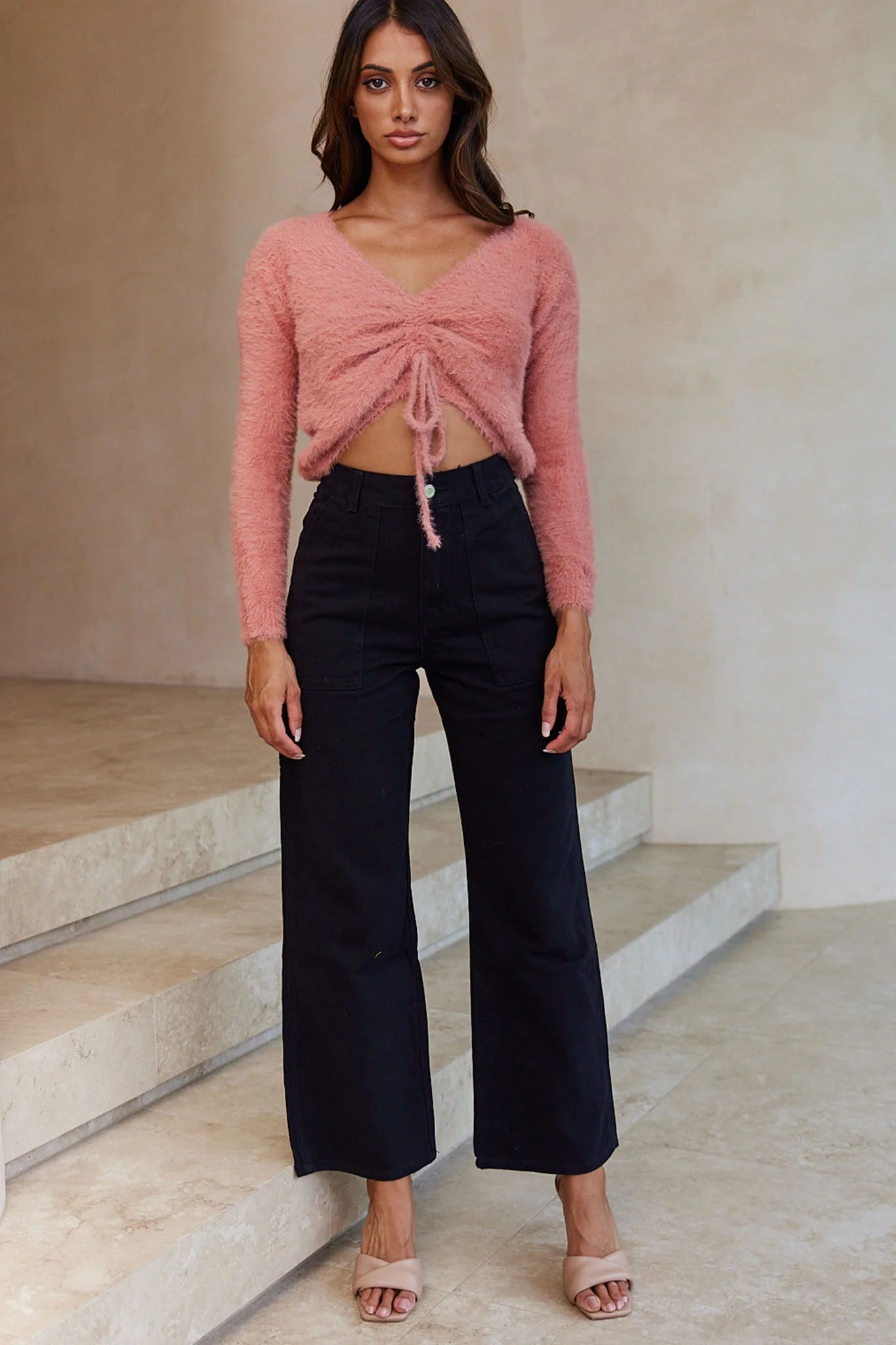 Elsa Long Sleeve Ruched Bust Sweater Rose