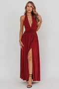 Italia Azure Gathered Waist Maxi Dress Wine