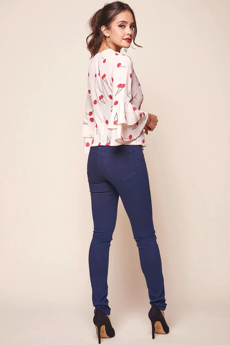 Robbi Bell Sleeved Cherry Top Beige