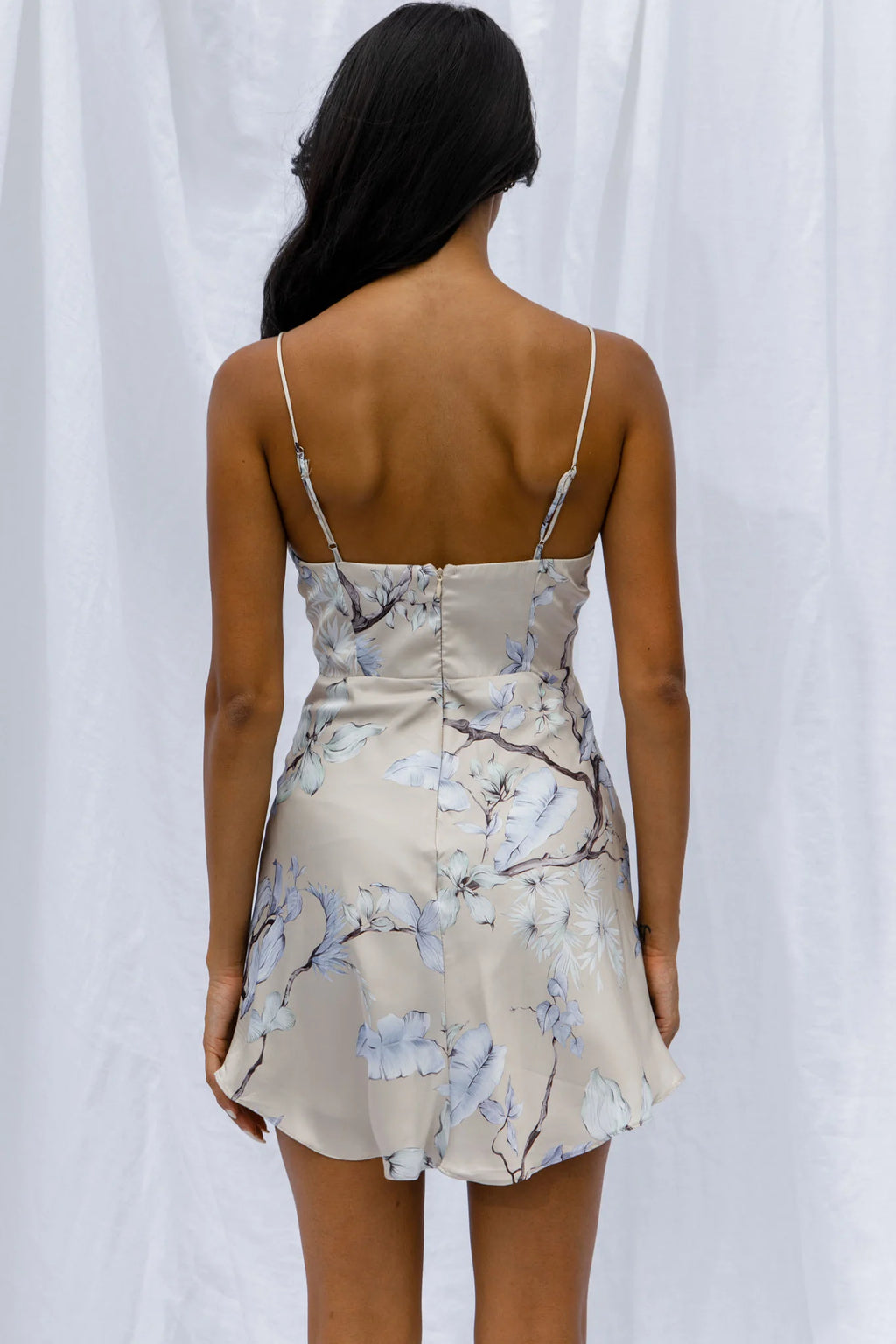 Well Versed Pleated Mini Dress Tropic Floral Print Beige
