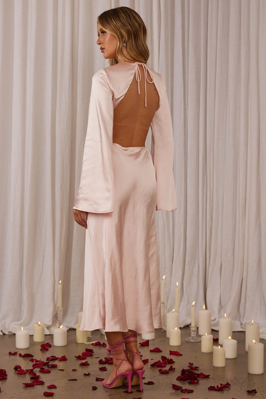 Doting Bell Sleeve Cut-Out Midi Dress Blush