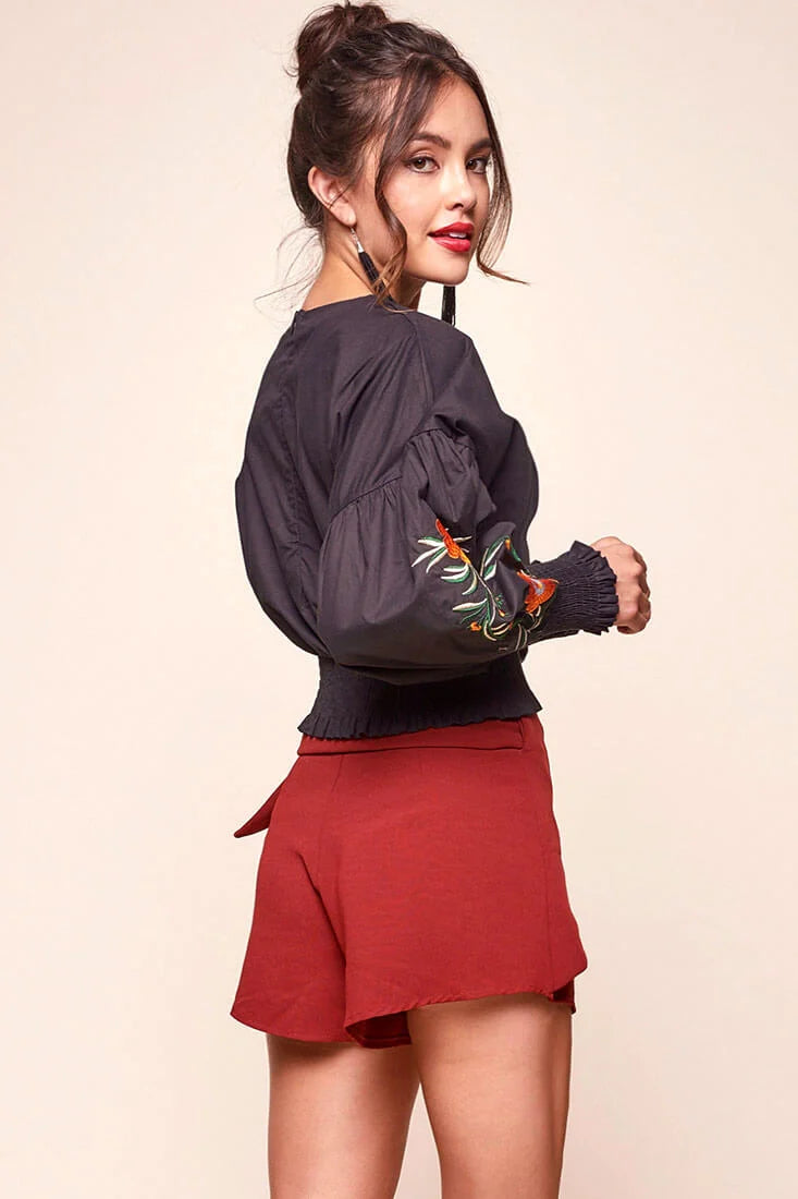 Simone Dressy Wrap Shorts Burnt Orange