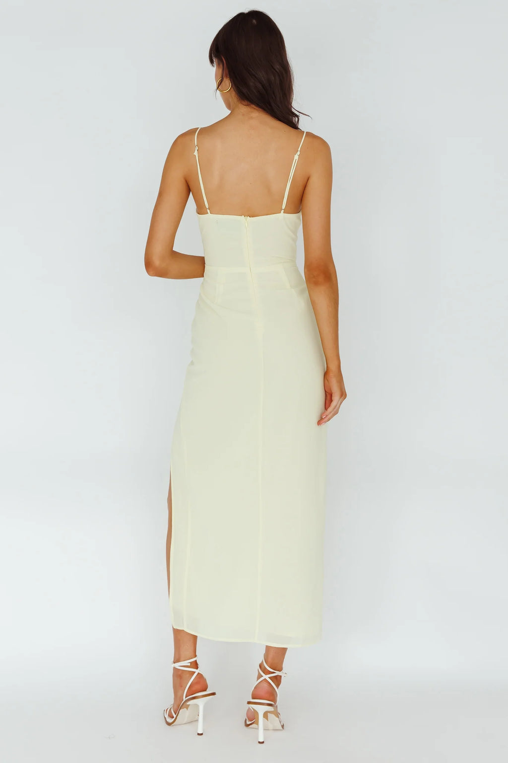 Ryanna Laced Bodice Split Midi Dress Yellow