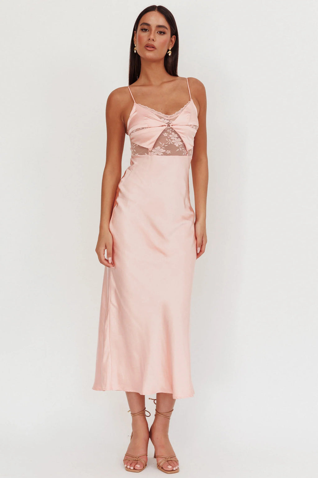 Impressions Lace Bodice Maxi Dress Peach
